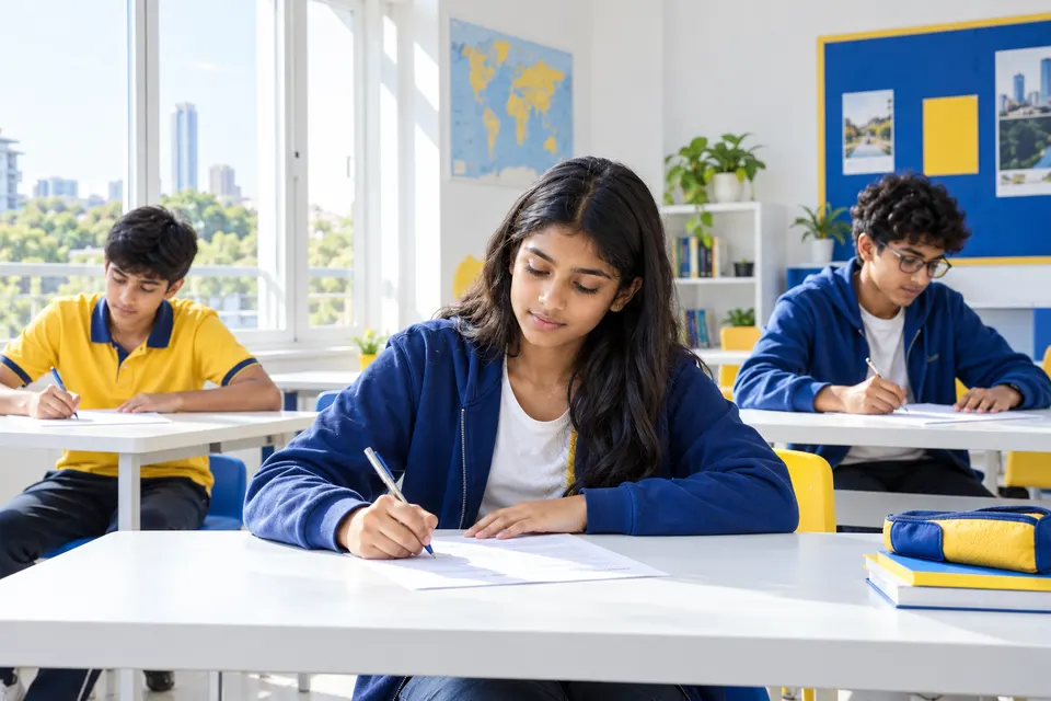 Students concentrating during a classroom assessment