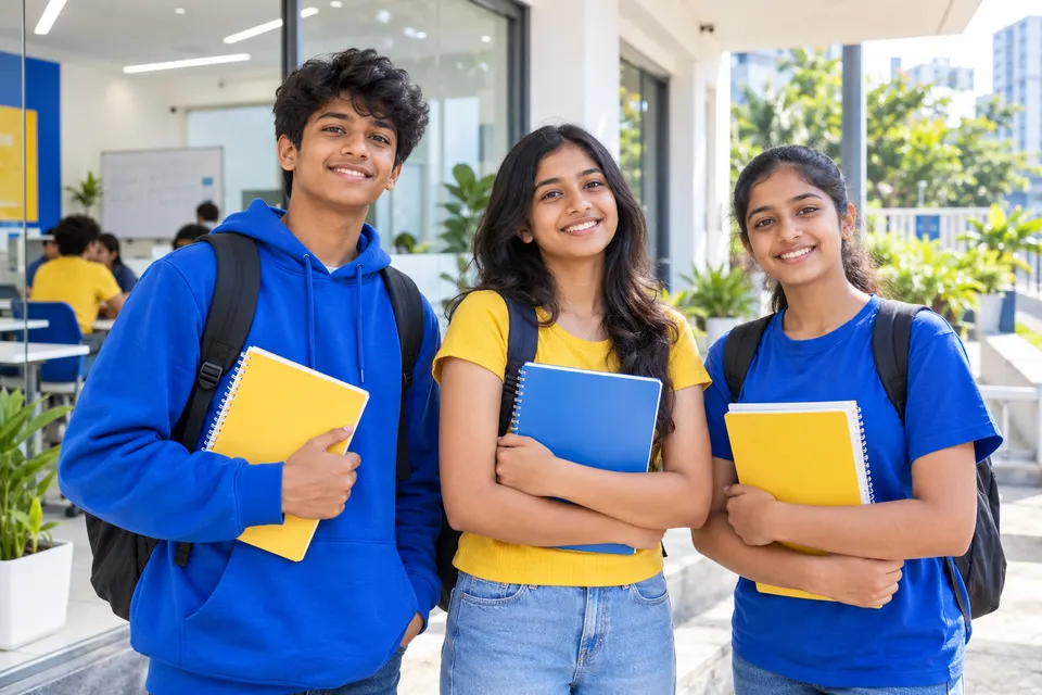 Confident students with notebooks after a lesson